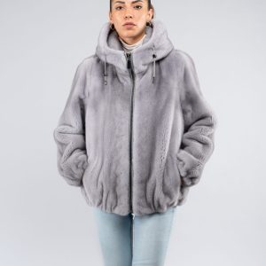 Giacca in visone con cappuccio e zip