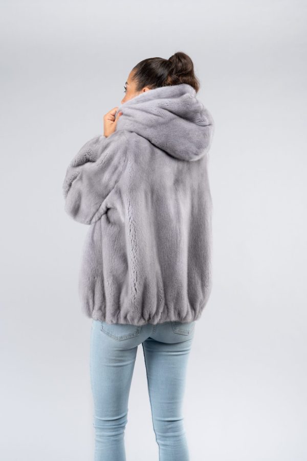 Giacca in visone con cappuccio e zip - immagine 2