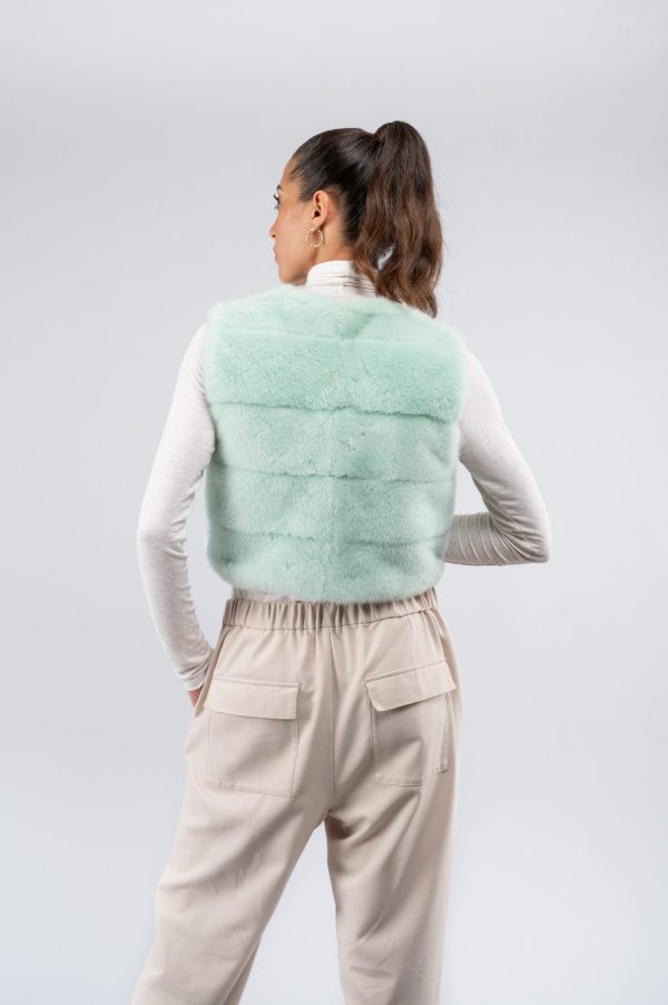 Gilet in visone verde - immagine 2