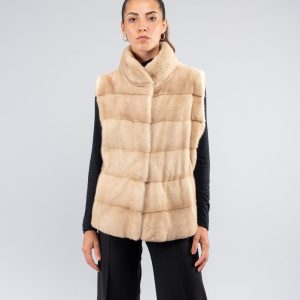Gilet corto in visone con collo alla coreana