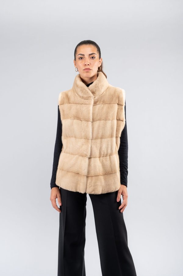 Gilet corto in visone con collo alla coreana - immagine 1