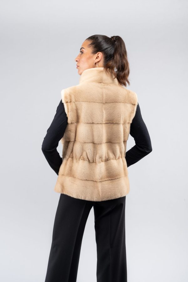Gilet corto in visone con collo alla coreana - immagine 2
