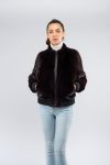 Bomber in visone con collo alla coreana e maniche lunghe