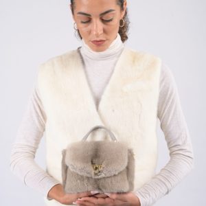 Borsa piccola in visone con tracolla sganciabile - silver blue