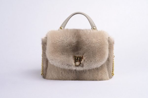 Borsa piccola in visone con tracolla sganciabile - silver blue - immagine 7
