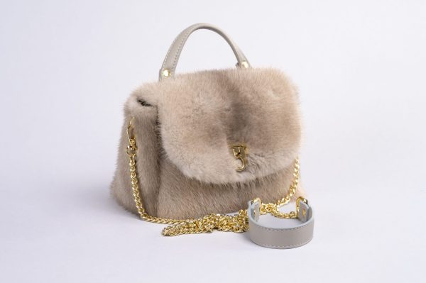Borsa piccola in visone con tracolla sganciabile - silver blue - immagine 8