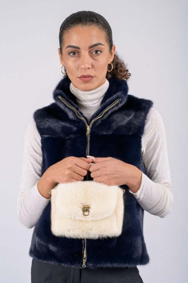 Borsa piccola in visone con tracolla sganciabile - perla - immagine 3