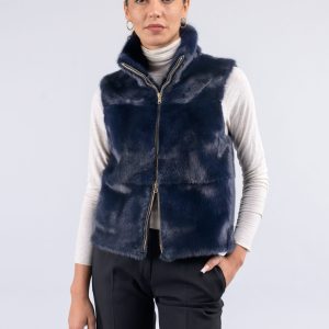 Gilet in visone con collo alla coreana
