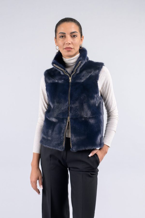 Gilet in visone con collo alla coreana - immagine 1