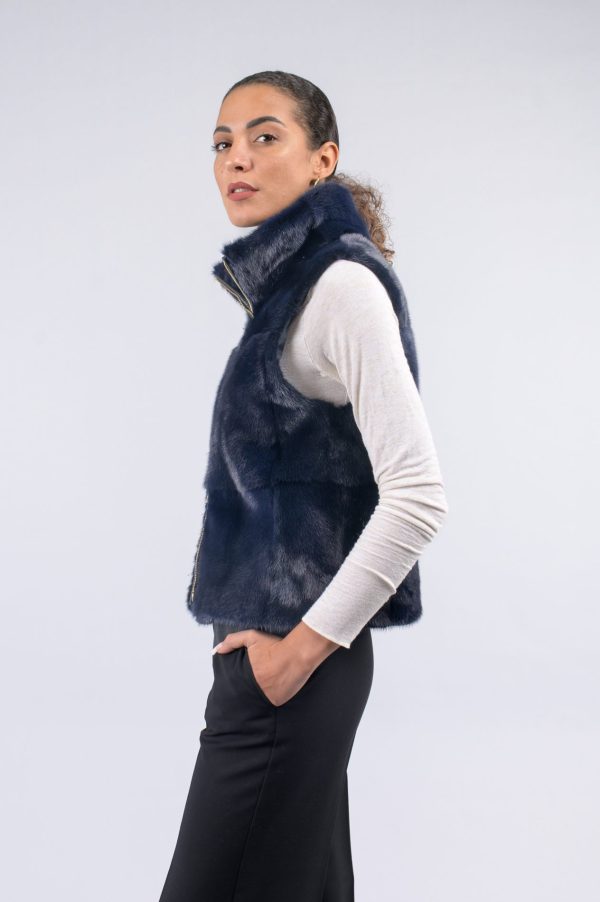 Gilet in visone con collo alla coreana - immagine 2