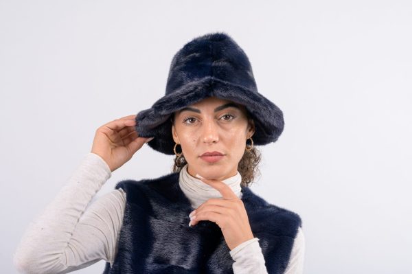 Cappello in visone - blu - immagine 3