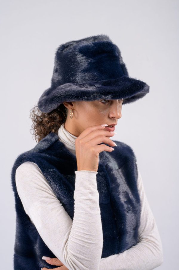 Cappello in visone - blu - immagine 1