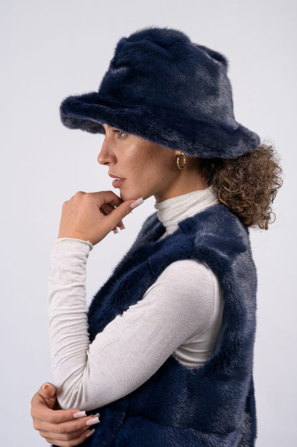Cappello in visone - blu - immagine 2