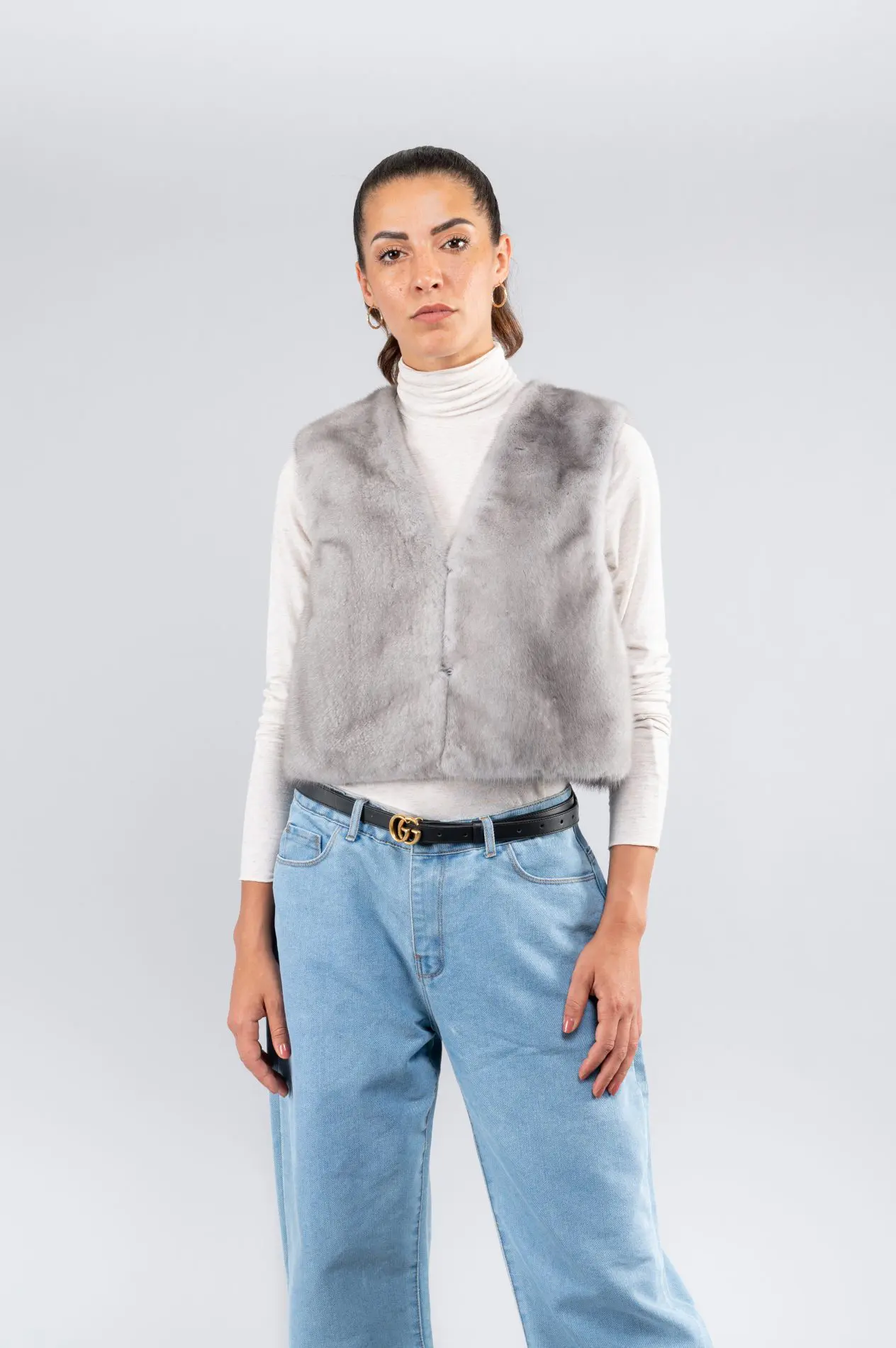 Gilet corto in visone Silver Blue - immagine 1