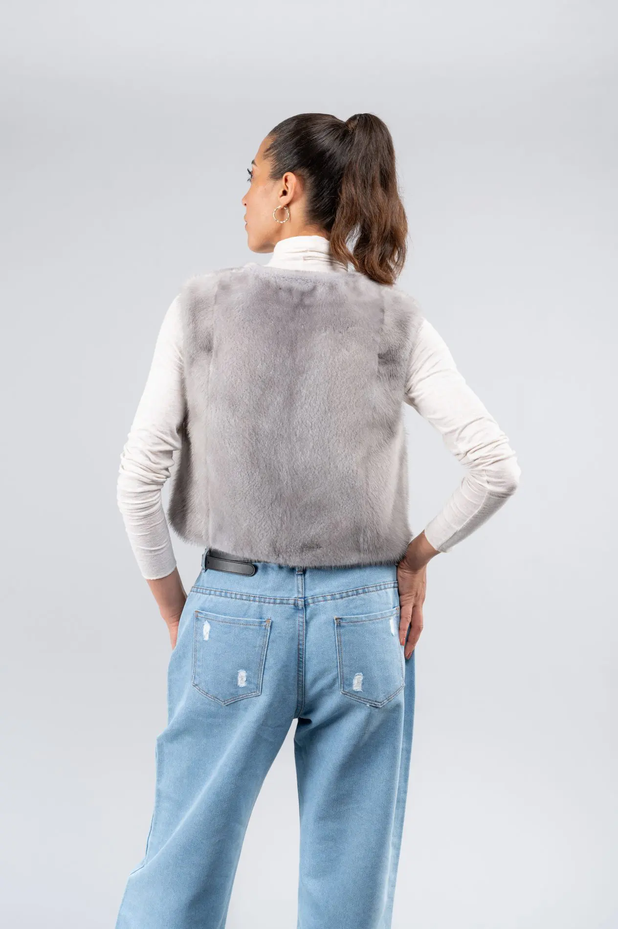 Gilet corto in visone Silver Blue - immagine 2
