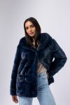 Giacca in visone blu con cappuccio