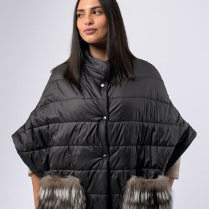Poncho tessuto tecnico con tasche in Volpe Full light