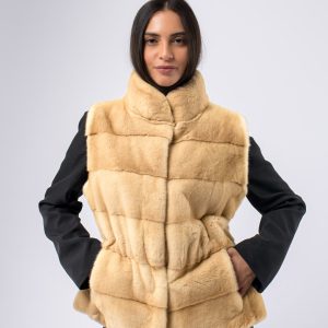 Gilet corto in visone con collo alla coreana