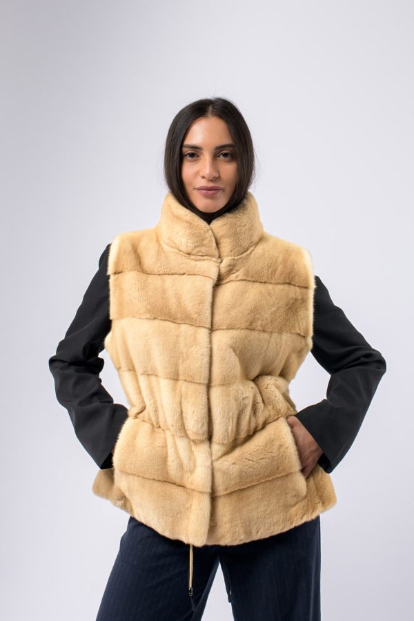Gilet corto in visone con collo alla coreana - immagine 1