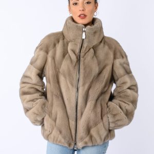 Giacca in visone Silver Blue con Zip