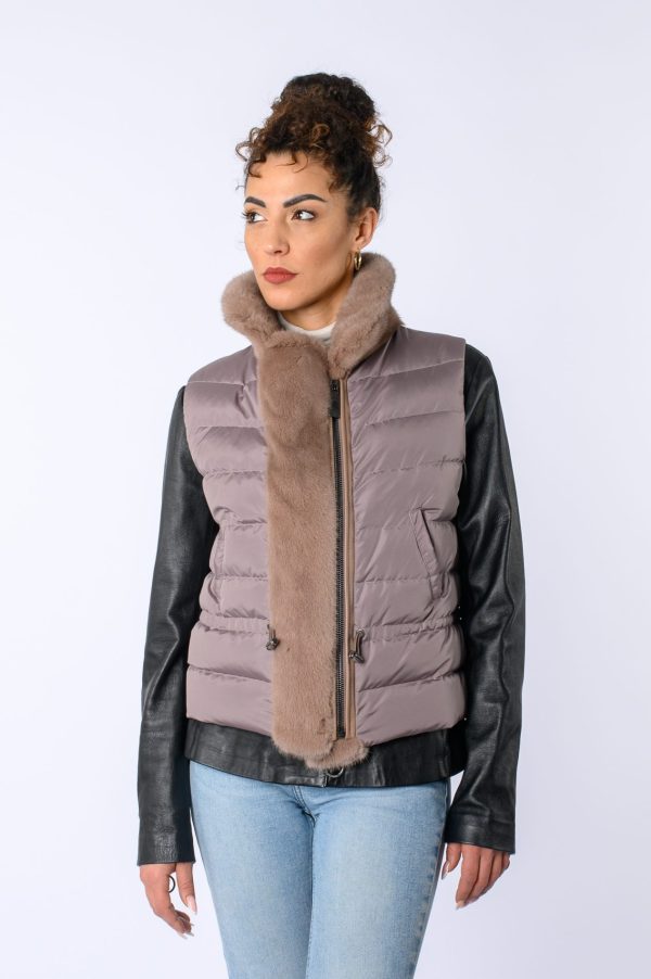Gilet in tessuto con profilo in Visone - immagine 1