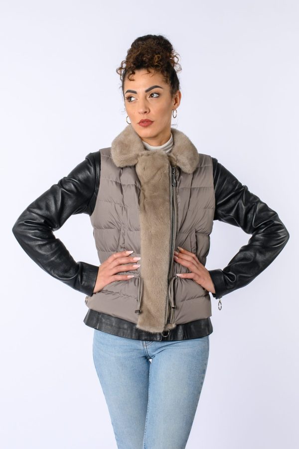 Gilet in tessuto con profilo in Visone - immagine 1