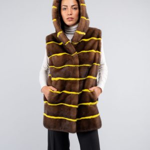 Gilet in visone maschio con cappuccio